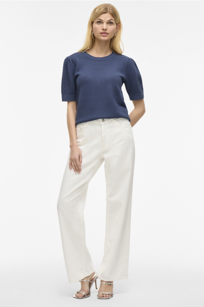 VIDALO O-NECK S/S KNIT TOP - NOOS 14084421 Vintage Indigo